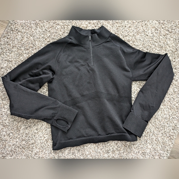 Victoria's Secret Pink Quarter Zip Long Sleeve Active Top M/L Black - Picture 1 of 6